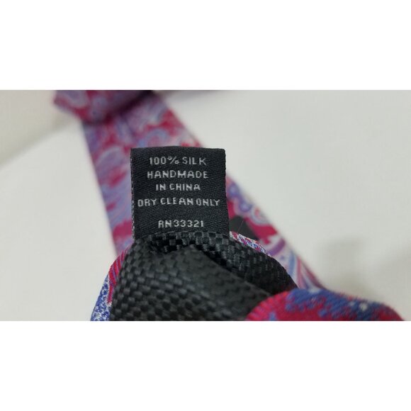 Ike Behar Mens Necktie Red & Blue Paisley Silk Tie 59.5" X 3.75" - Picture 5 of 9